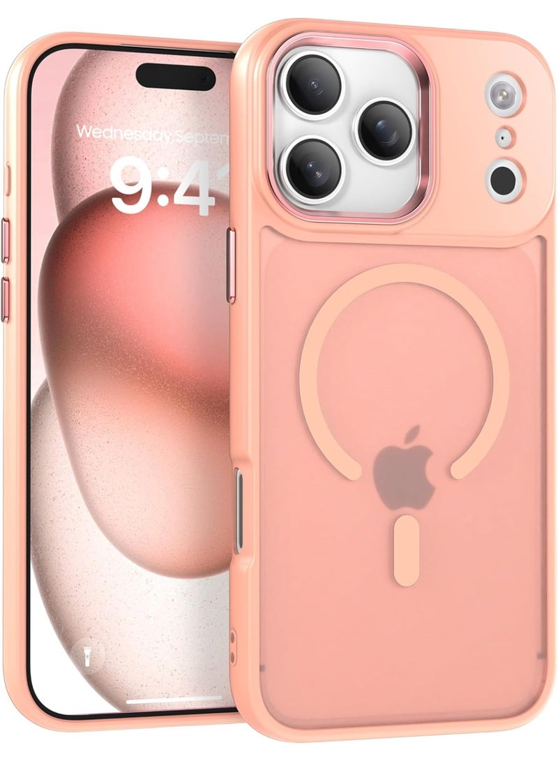 Magnetic Transparent Matte Phone Case for iPhone 17 Pro, Magsafe Shockproof Cover for Wireless Charging, (Pink)